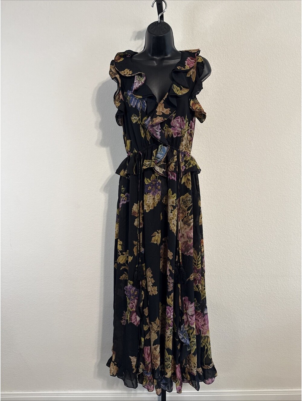 NWT $698 Kobi Halperin Lesley Floral Ruffle Maxi Dress V-Neck Sleeveless SM